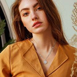 Agvana Sterling Silver Cubic Zirconia Necklaces for Women Halo CZ Classic Simulated Diamond Necklace Jewelry Valentines Day Birthday Gifts for Women Her Girls Wife Mom, 16+2 Inch