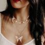 Hicarer Big Butterfly Pendant Necklace Rhinestone Chain Shiny Crystal Choker Pendant Collar Necklace and Butterfly Bracelet Butterfly Earrings Jewelry for Women Girl (Gold)