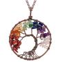 E-clickstore Tree of Life Seven Chakra Pendant Amethyst Rose Quartz Healing Crystal Necklace Gemstone Chakra Jewelry with 7 chakra in Copper Wire