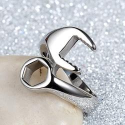 Flongo Mens Biker Stainless Steel Spanner Mechanic Wrench Tool Polished Ring Band