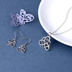 925 Sterling Silver Good Luck Vintage Irish Celtic Triquetra Knot Heart Pendant Necklace and Earrings Jewelry Set…