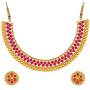 Aheli Ethnic Wedding Party Wear Gold Tone Faux Stone Studded Necklace with Stud Earrings Set Indian Bollywood Fashion Jewelry for Women