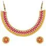 Aheli Ethnic Wedding Party Wear Gold Tone Faux Stone Studded Necklace with Stud Earrings Set Indian Bollywood Fashion Jewelry for Women