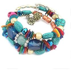 HSQYJ Boho Crystal Bead Stackable Bracelets Bohemian Vintage Multilayer Colorful Charm Stretch Bracelet Delicate Beach Bangle Jewelry for Women Girls Men