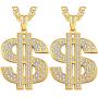 2 Pieces Gold/Silver Plated Chain for Men with Dollar Sign Pendant Necklace, Hip Hop Dollar Necklace