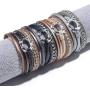 Bohemian Colorful Tiered Leather Beads Wrap Bracelet Fashionable Hammered Ring Wrist Cuff Magnetic Buckle Clasp Bangle for Women Men Girls Jewelry Vacation Gift