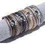 Bohemian Colorful Tiered Leather Beads Wrap Bracelet Fashionable Hammered Ring Wrist Cuff Magnetic Buckle Clasp Bangle for Women Men Girls Jewelry Vacation Gift