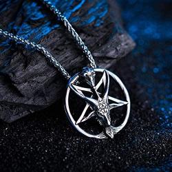 The Satanic Temple Necklace Goat Head Inverted Pentagram Pentacle Stainless Steel Baphomet Necklace Pendant Chain Gifts Altar Satanic Decor Satanism Gothic Punk Goth Witch Wicca Witchcraft Jewelry Accessories
