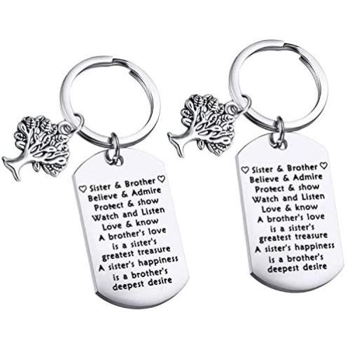 Sister Brother Gifts Dog Tag Keychain Sets Family Tree Pendant Gift Sibling Jewelry Birthday Gifts A Brothers Love is a Sisters Greatest Treasure
