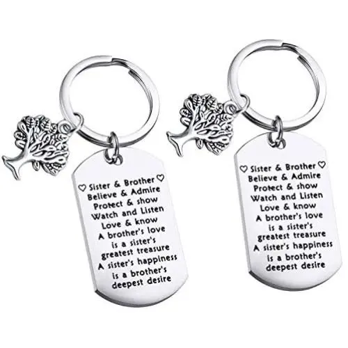 Sister Brother Gifts Dog Tag Keychain Sets Family Tree Pendant Gift Sibling Jewelry Birthday Gifts A Brothers Love is a Sisters Greatest Treasure