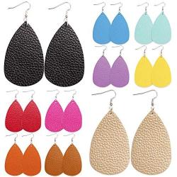 Latiiz Dangle Faux Leather Earrings for Women Lightweight Handmade Colorful Petal Earrings Teardrop Sets as Lovely Outfit Jewelry