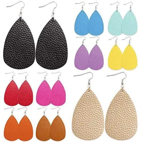 Latiiz Dangle Faux Leather Earrings for Women Lightweight Handmade Colorful Petal Earrings Teardrop Sets as Lovely Outfit Jewelry