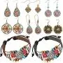 6 Pairs Bohemian Vintage Dangle Earrings Boho Retro Rhinestone Drop Earrings and 2 Pieces Vintage Bohemia Beaded Bracelet Multi-layer Woven Bracelet Jewelry for Women Girls