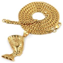 Raonhazae Stainless Steel Gold Egyptian Nefertiti Side Pendant W Cuban Chain