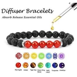 7 Chakra Bracelets Lava Stone Diffuser Bracelet Aromatherapy Essential Oil Bracelet Anxiety Calming Bracelet Meditation Beaded Stretchy Bracelets for Men Women Teens Kids YISSION