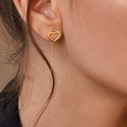 GELIN Open Heart Earrings Women Ear Line Dangle Drop Earrings in 14k Solid Gold