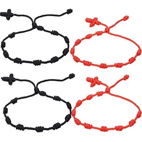 4Pcs Handmade 7 Knots Cross Red String Bracelet for Women Girls Men Boys Family Adjustable Waterproof Red Rope Chain Braided bracelet Good Luck Amulet Jewelry 4Pcs Handmade 7 Knots Cross Red String Bracelet for Women Girls Men Boys Family Adjustable Waterproof Red Rope Chain Braided bracelet Good Luck Amulet Jewelry