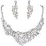 EVER FAITH Silver-Tone Crystal Cream Simulated Pearl Vine Necklace Earrings Set Clear