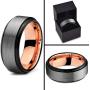 Midnight Rose Collection Tungsten Wedding Band Ring 8mm for Men Women 18k Rose Yellow Gold Plated Step Bevel Edge Black Grey Brushed Polished