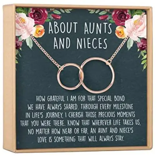 Aunt-Niece Necklace: Aunt-Niece Gift, Aunt-Niece Jewelry, Aunt-Niece Quotes, Aunt Necklace, 2 Interlocking Circles (rose-gold-plated-brass, NA) Aunt-Niece Necklace: Aunt-Niece Gift, Aunt-Niece Jewelry, Aunt-Niece Quotes, Aunt Necklace, 2 Interlocking Circles (rose-gold-plated-brass, NA)