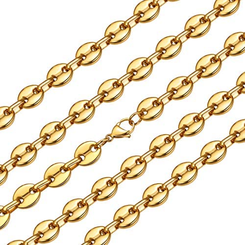 ChainsHouse Stainles Steel Coffee Beans Link Necklace for Men Women 18K Real Gold Plated Chain, 18''-30'',Send Gift Box