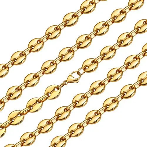 ChainsHouse Stainles Steel Coffee Beans Link Necklace for Men Women 18K Real Gold Plated Chain, 18''-30'',Send Gift Box ChainsHouse Stainles Steel Coffee Beans Link Necklace for Men Women 18K Real Gold Plated Chain, 18''-30'',Send Gift Box