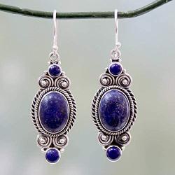 NOVICA Lapis Lazuli .925 Sterling Silver Dangle Earrings Johari Treasure