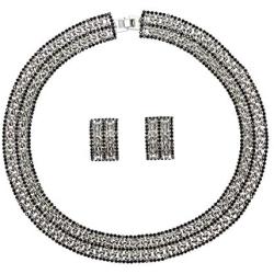 Faship Elegant Brilliant Clear Crystal Panther Link Choker Necklace Earrings Set