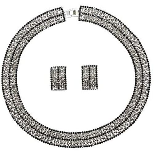 Faship Elegant Brilliant Clear Crystal Panther Link Choker Necklace Earrings Set