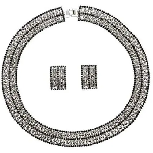 Faship Elegant Brilliant Clear Crystal Panther Link Choker Necklace Earrings Set Faship Elegant Brilliant Clear Crystal Panther Link Choker Necklace Earrings Set