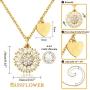 KissYan Sunflower Necklace for Women Girls, 18K Gold Plated Initial Pendant You My Sunshine Letter Dainty Circle Charm Necklace with 3A CZ Jewelry Gift for Valentines Mother Day (26 Alphabet A - Z)