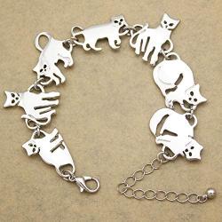 RechicGu Egyptian Bastet Cat Kitten Pet Animal Charms Chain Link Bracelet Bangle Gift