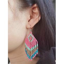 Drop Statement Fringe Earrings Handmade Boho Ethnic Beaded Dangle Hook Stud Earring Geomentic Colorized Seed Beads Chandelier Bohemian Party Exaggerated Personalized Jewelry