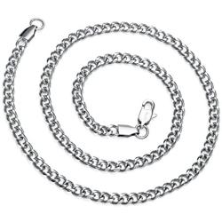 AmyRT Jewelry 4mm Silver Titanium Steel Link Curb Chain Necklace for Men Women 16 to 30 Inch