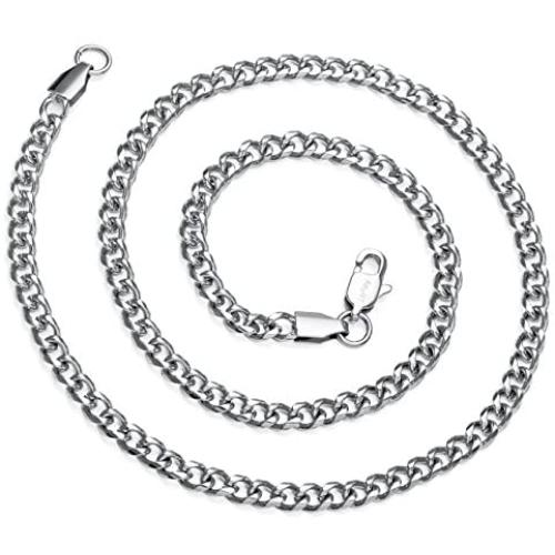 AmyRT Jewelry 4mm Silver Titanium Steel Link Curb Chain Necklace for Men Women 16 to 30 Inch