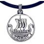 Norse Viking Jewelry Dragon Oseberg Ship Longship Faering Karve Knarr Boat Silver Pewter Mens Pendant Necklace Protection Amulet Safe Travel Talisman Wealth Money Fortune Lucky Charm w Black PVC Cord