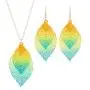 Gradient Colorful Leaf Vein Shaped Pendants Necklace Earring Jewelry Set Bohomian Double Layered Leaves Dangle Earring Fashion Gifts for Women Girls Gradient Colorful Leaf Vein Shaped Pendants Necklace Earring Jewelry Set Bohomian Double Layered Leaves Dangle Earring Fashion Gifts for Women Girls