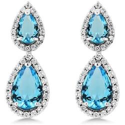Gem Stone King Beautiful Double Pear Shape Simulated Blue Topaz Cubic Zirconia Dangle Earrings