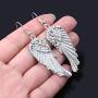 2 Pcs Womens Crystal Guardian Angel Wings Dangle Earrings & Angel Vintage Long Drop Earrings Wings Adjustable Rings Christmas Biker Jewelry - Lead & Nickle Free -