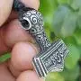 Nordic Viking Jewelry Thor Asatru Swedish Mjǫllnir Thors Hammer Öland Sweden Mjölnir Pewter Mens Pendant Wealth Lucky Charm Protection Amulet Warrior Talisman Necklace Choker w Black Adjustable Cord