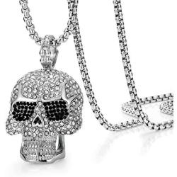ROWIN&CO Iced Out Hip hop Bling Skull Pendant Necklaces Men Cz Diamond Personalized Punk Jewelry Birthday Gifts to Best Love Husband/Boyfriend, with 28'' Chain