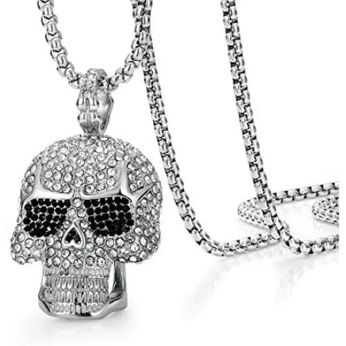 ROWIN&CO Iced Out Hip hop Bling Skull Pendant Necklaces Men Cz Diamond Personalized Punk Jewelry Birthday Gifts to Best Love Husband/Boyfriend, with 28'' Chain ROWIN&CO Iced Out Hip hop Bling Skull Pendant Necklaces Men Cz Diamond Personalized Punk Jewelry Birthday Gifts to Best Love Husband/Boyfriend, with 28'' Chain