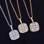 Moca Jewelry Iced Out Jiugongge Retro Square Pendant Necklace 18K Gold Plated Bling CZ Simulated Diamond Hip Hop Rapper Chain Necklace for Men Women