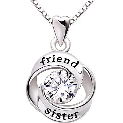 ALOV Jewelry Sterling Silver Friend and Sister Love Heart Cubic Zirconia Pendant Necklace