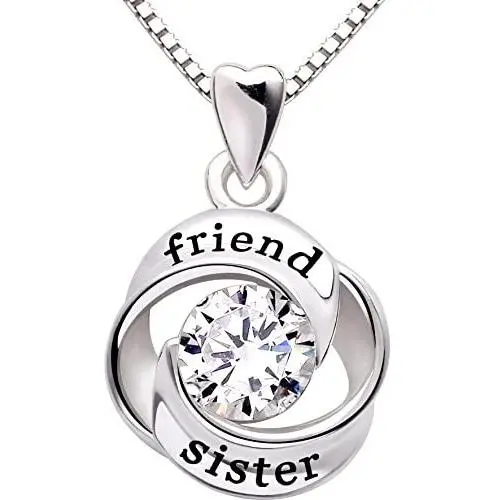 ALOV Jewelry Sterling Silver Friend and Sister Love Heart Cubic Zirconia Pendant Necklace ALOV Jewelry Sterling Silver Friend and Sister Love Heart Cubic Zirconia Pendant Necklace