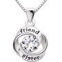ALOV Jewelry Sterling Silver Friend and Sister Love Heart Cubic Zirconia Pendant Necklace