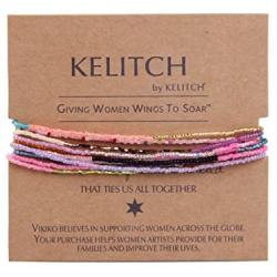 KELITCH Seed Beaded Strand Bracelets Handmade Colorful Tassel Charm Friendship Bracelets Jewelry Set 10 pcs