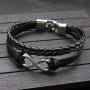Double-Layered Handmade Braided Leather Wrap Bracelet Alloy Infinity Shaped Bracelets, 8.3''