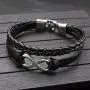 Double-Layered Handmade Braided Leather Wrap Bracelet Alloy Infinity Shaped Bracelets, 8.3'' Double-Layered Handmade Braided Leather Wrap Bracelet Alloy Infinity Shaped Bracelets, 8.3''