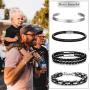 Thunaraz 4Pcs Stainless Steel Cuff Braided Leather Bracelets for Men Women Masculine Style Braided Link Wrist Band Cuff Bangle Bracelets,Mens Bracelet Jewelry Set